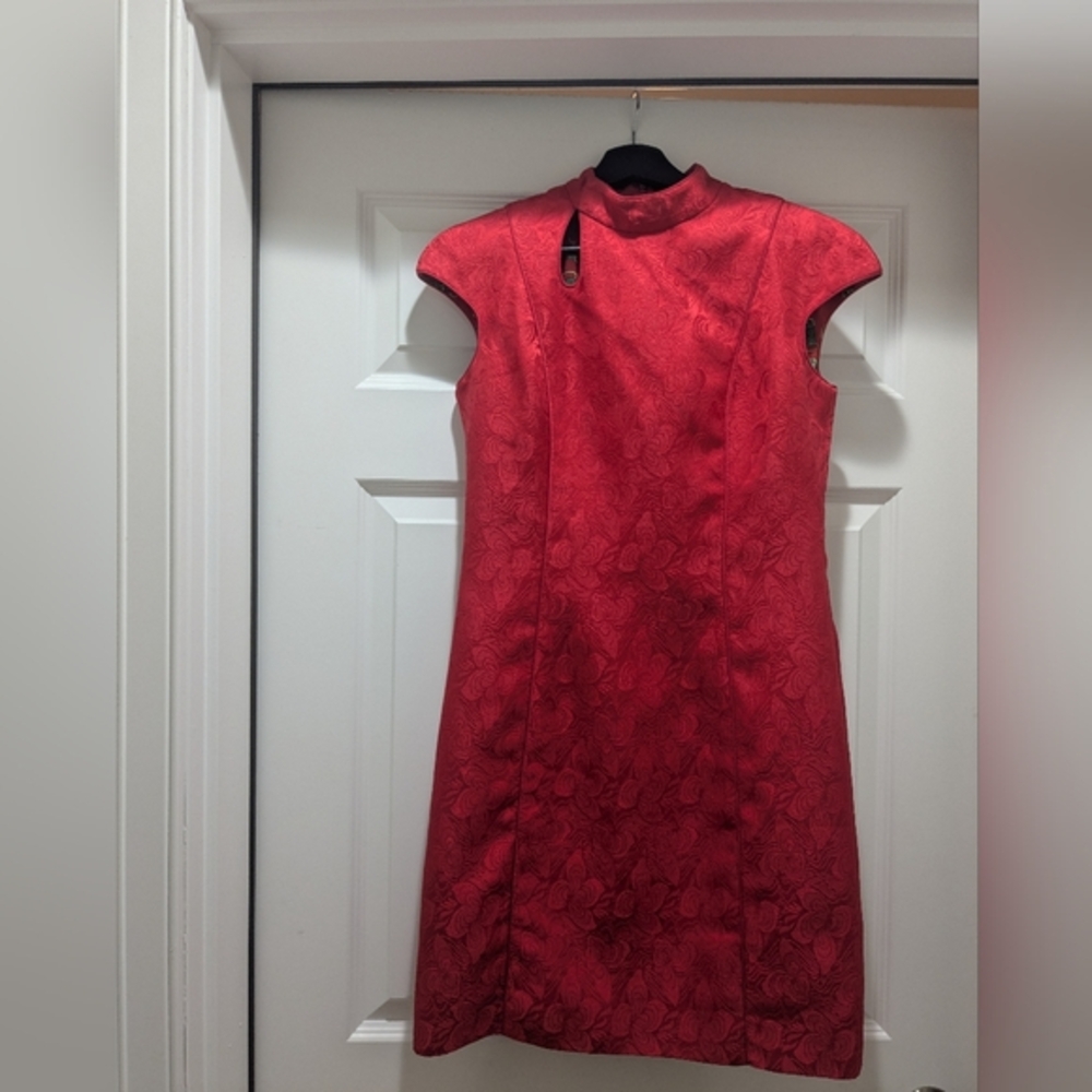 Blumnco Black Label Red Brocade Floral Dress